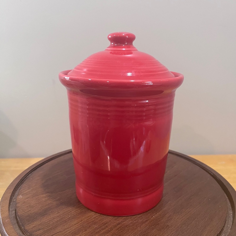 Fiesta Scarlet Red Small Canister with Lid HLC USA Art Deco Vtg Aesthetic